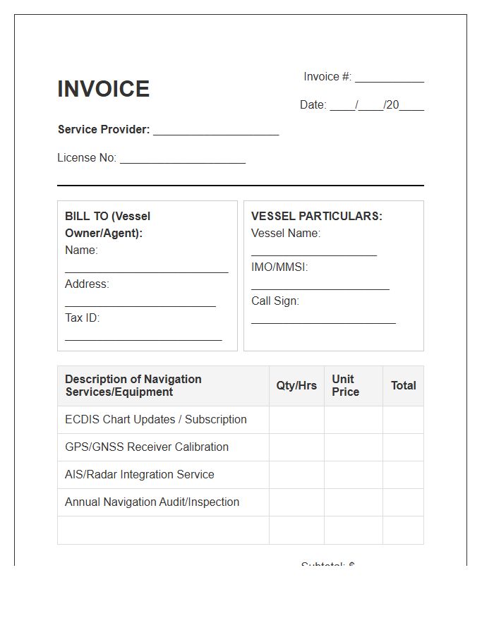 Commercial Vessel GPS Navigation Invoice Template