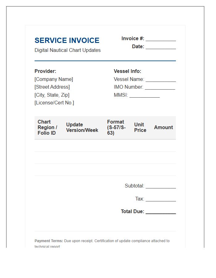 Digital Nautical Chart Update Invoice Template