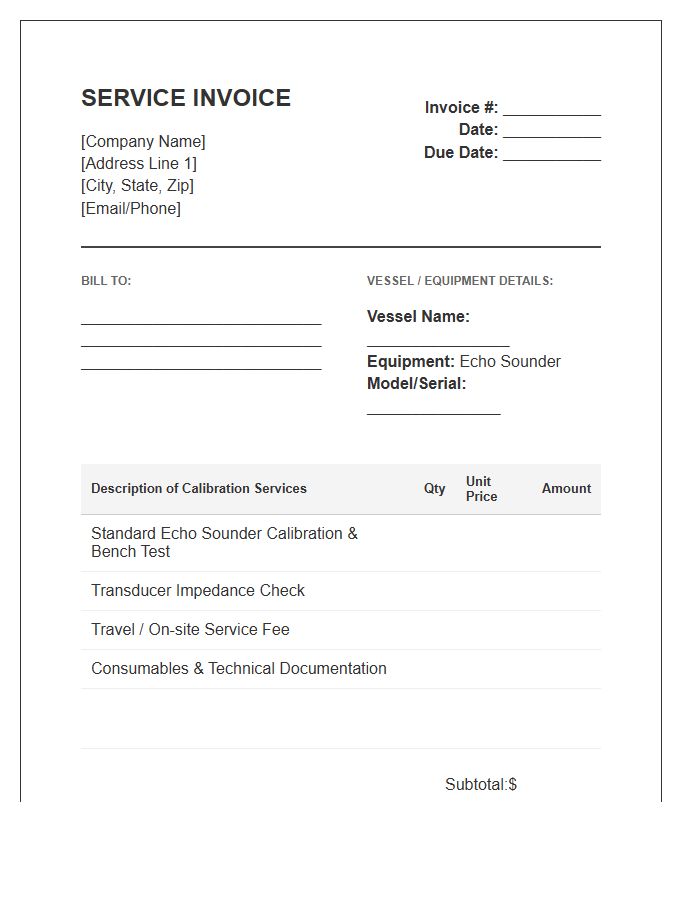 Echo Sounder Calibration Service Invoice Template
