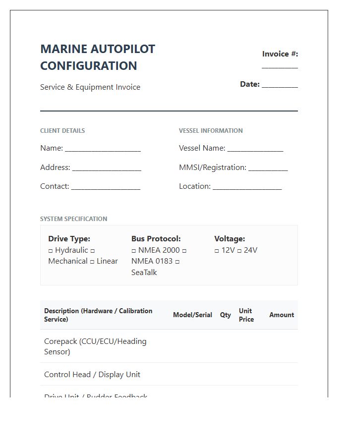 Marine Autopilot System Configuration Invoice Template