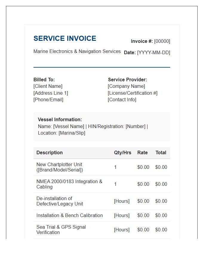 Marine Chartplotter Replacement Service Invoice Template