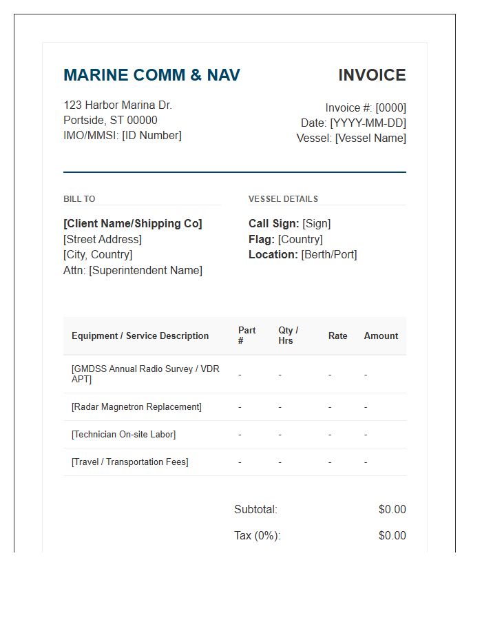 Marine Communication And Navigation Invoice Template