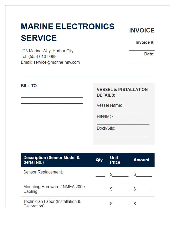 Marine Navigation Sensor Replacement Invoice Template