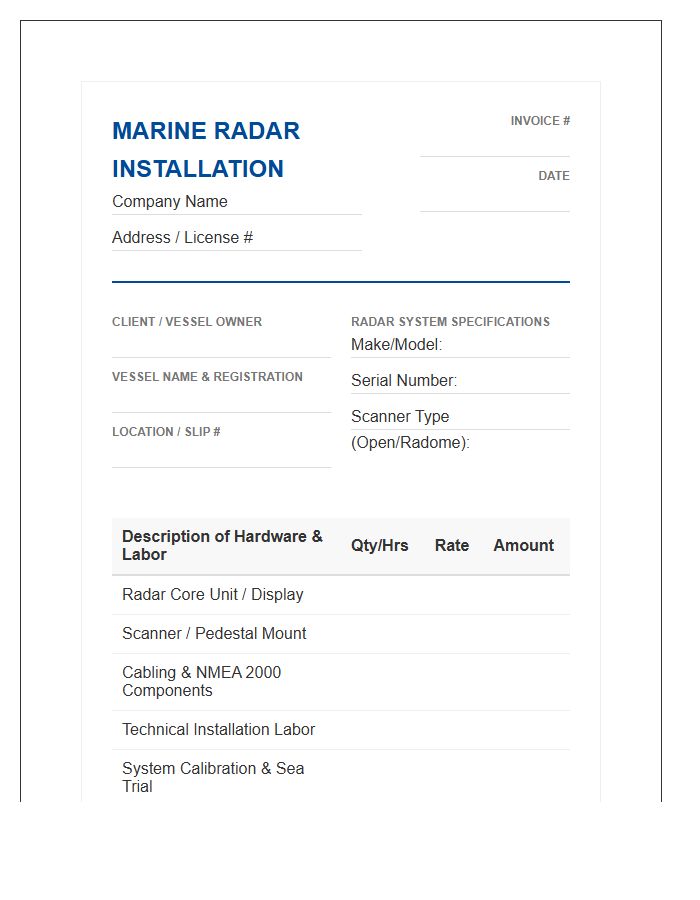 Marine Radar System Installation Invoice Template