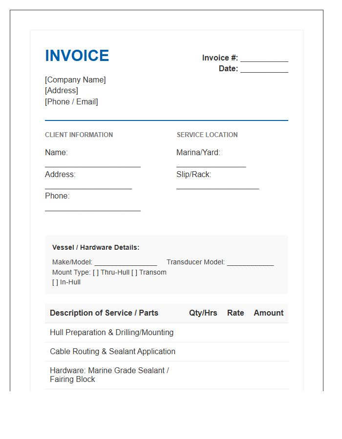 Marine Transducer Installation Service Invoice Template