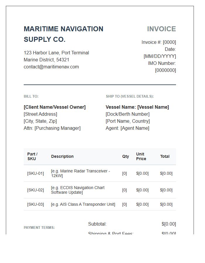 Maritime Navigation Equipment Supply Invoice Template