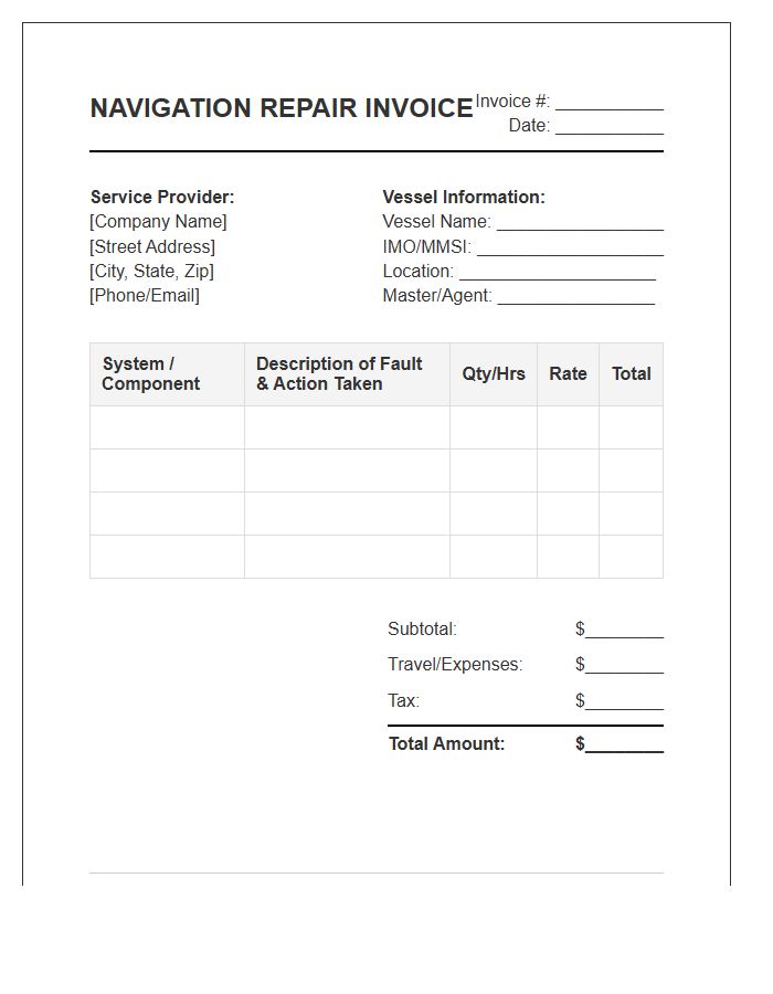 Shipboard Navigation System Repair Invoice Template