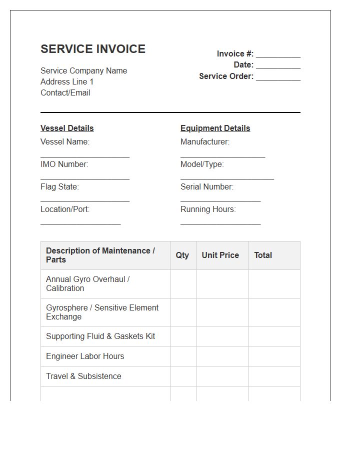 Vessel Gyrocompass Maintenance Service Invoice Template