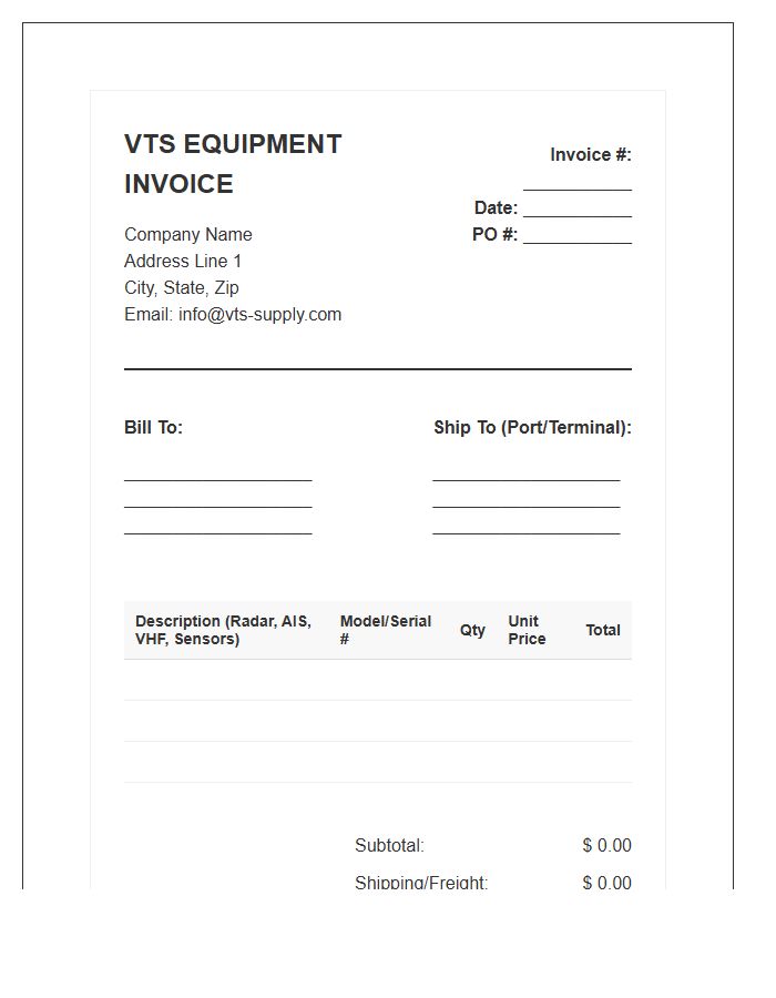 Vessel Traffic Service Equipment Invoice Template