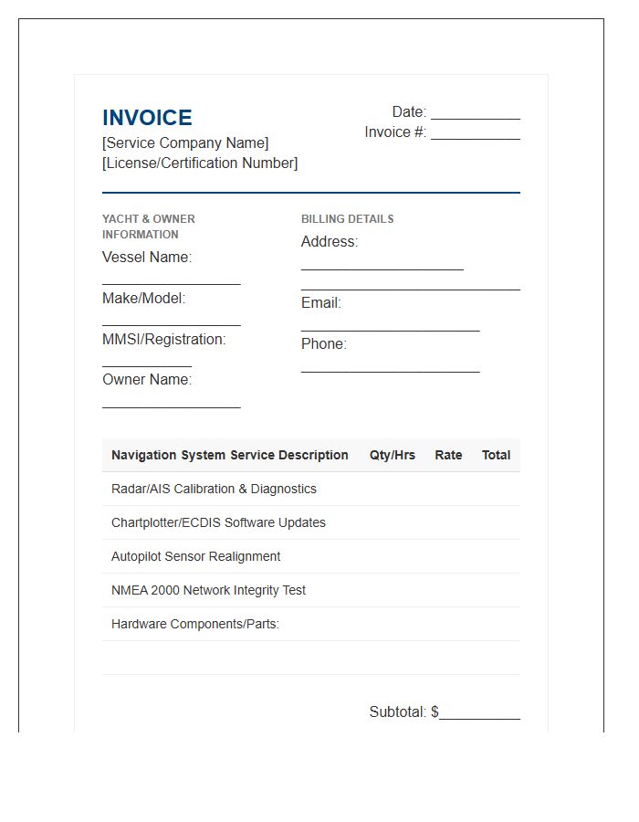 Yacht Electronic Navigation Maintenance Invoice Template