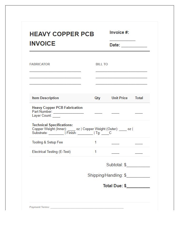 Heavy Copper PCB Fabrication Invoice Template