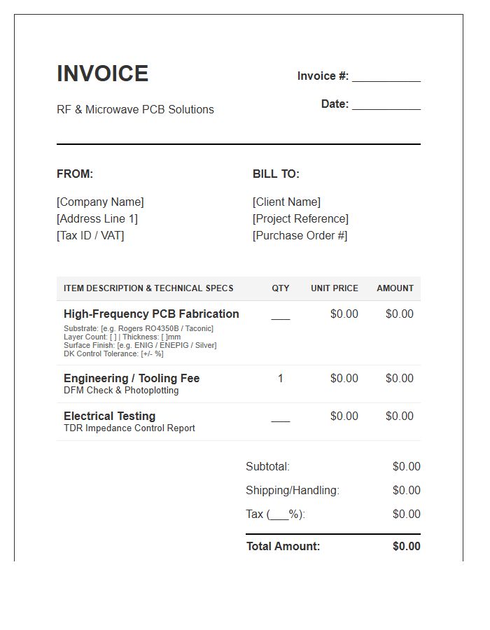 High Frequency PCB Production Invoice Template