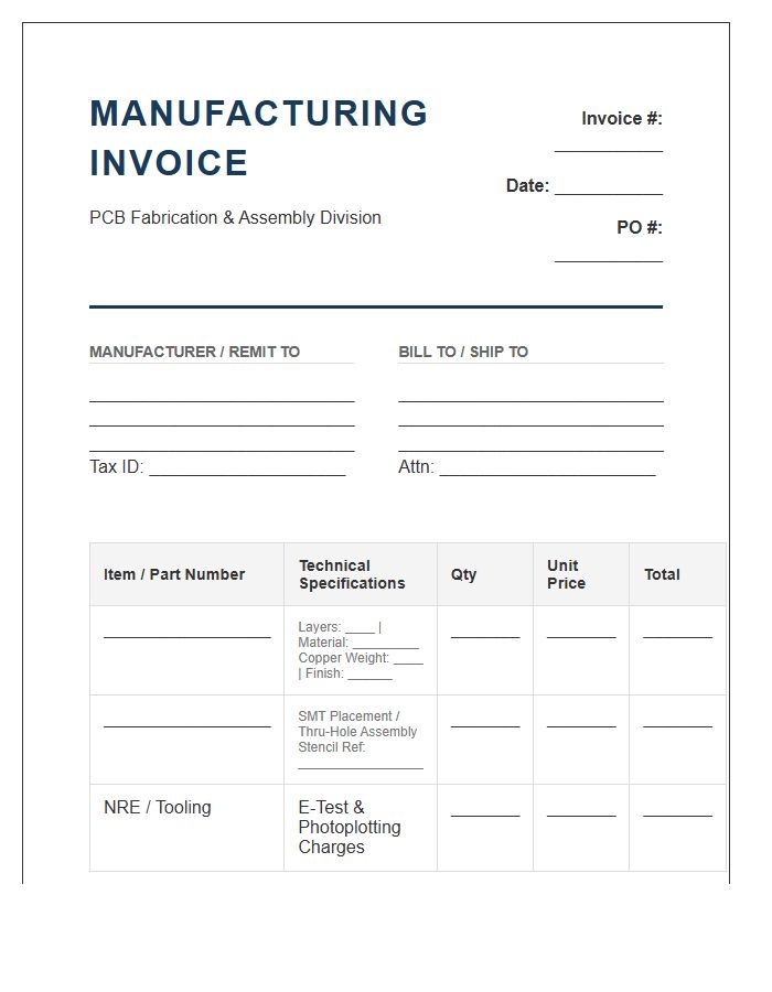 Industrial Grade Circuit Board Manufacturing Invoice Template
