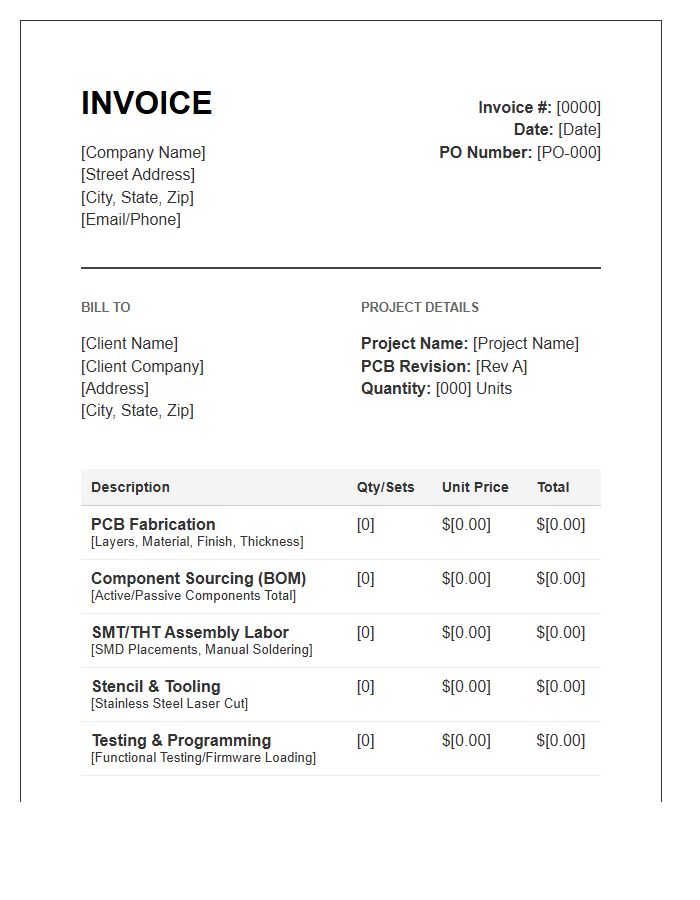 PCB Component Sourcing And Assembly Invoice Template