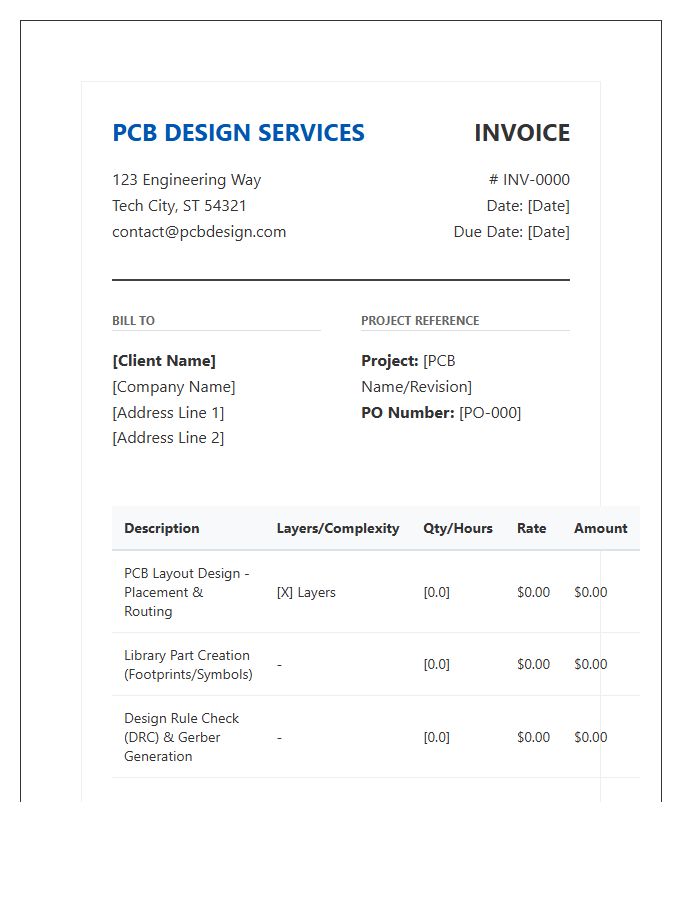 Professional PCB Layout Design Invoice Template