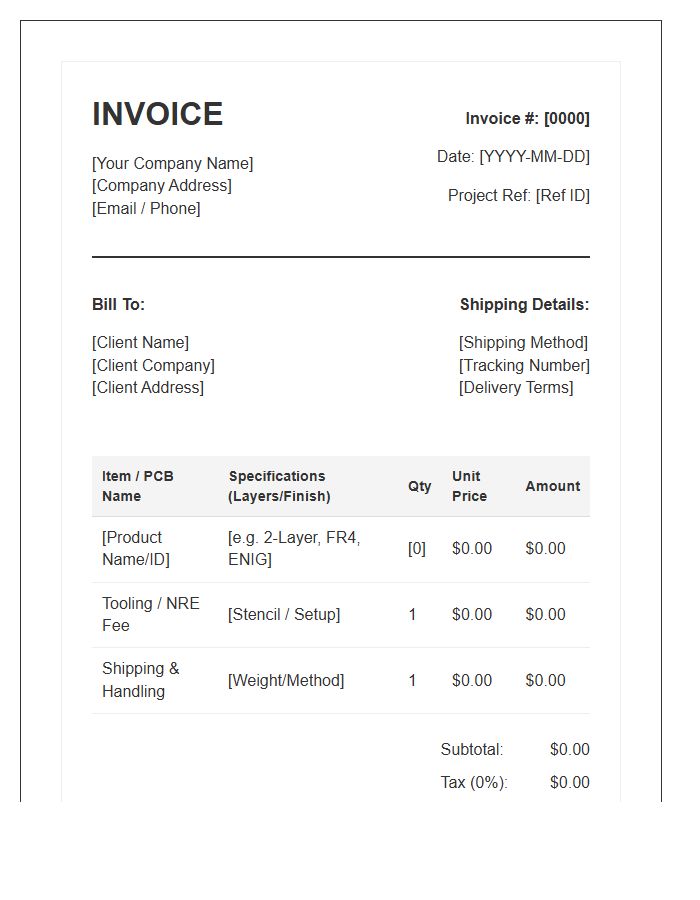 Small Batch PCB Production Invoice Template