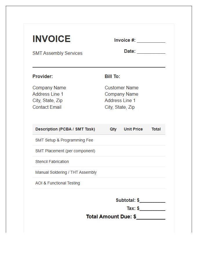 SMT Assembly Service For PCB Invoice Template