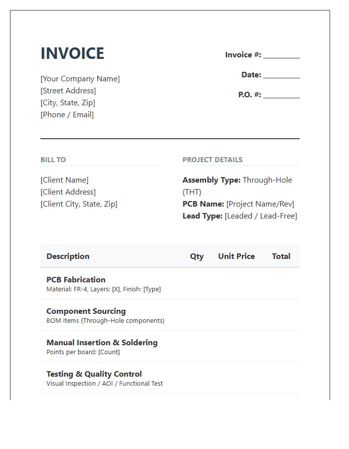 Through Hole PCB Assembly Invoice Template