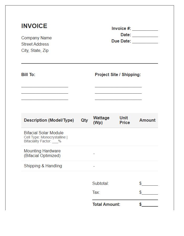 Bifacial Solar Module Invoice Template