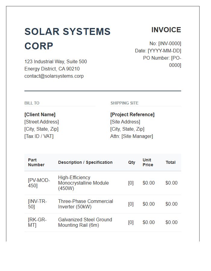 Industrial Solar Component Invoice Template