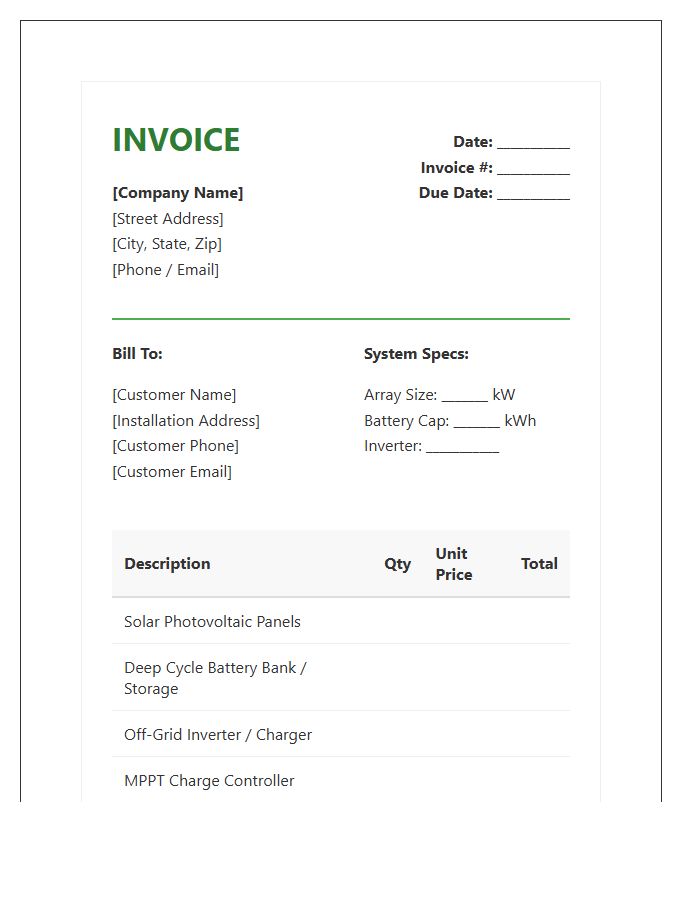 Off Grid Solar System Invoice Template