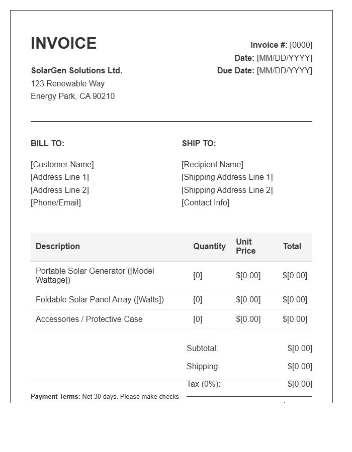 Portable Solar Generator Invoice Template