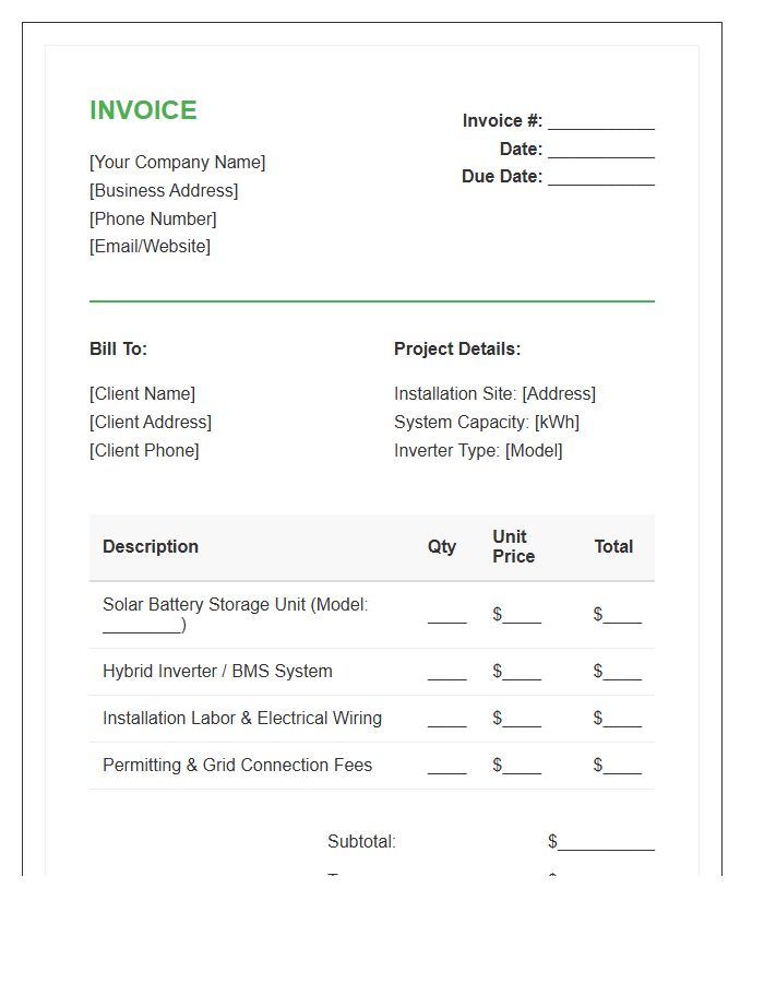 Solar Battery Storage Unit Invoice Template