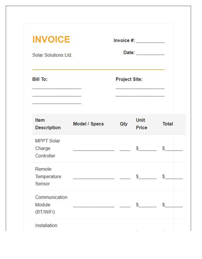 Solar Charge Controller Invoice Template