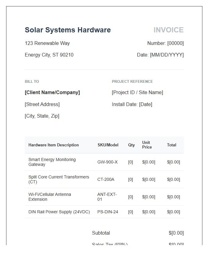 Solar Energy Monitoring Hardware Invoice Template
