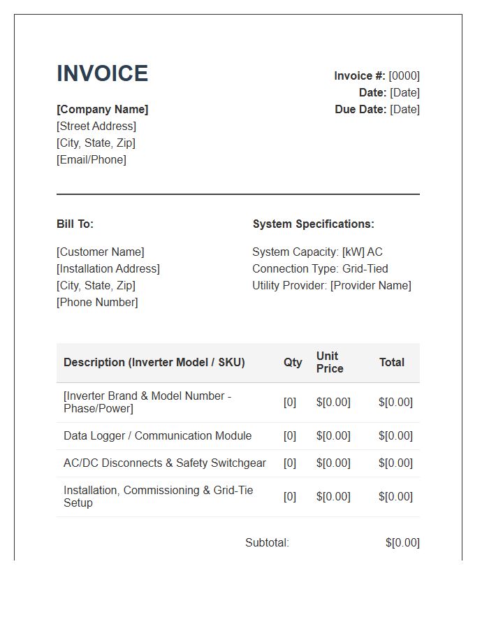 Solar Grid Tie Inverter Invoice Template