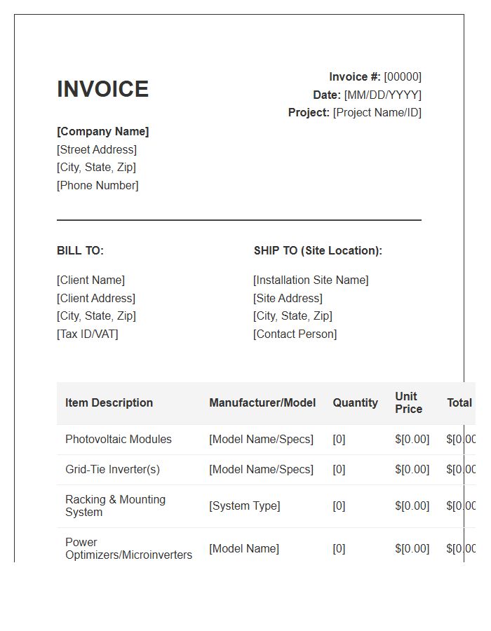 Solar Panel Array Hardware Invoice Template