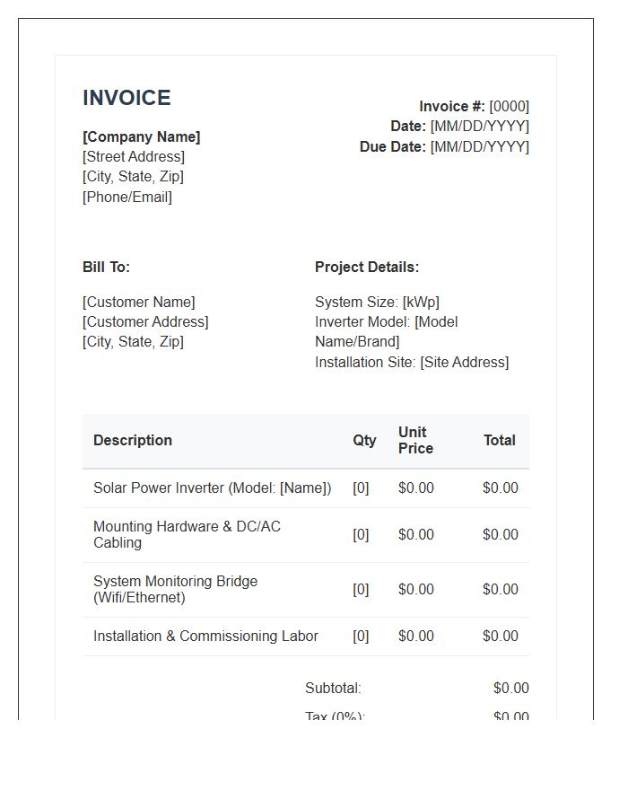 Solar Panel Inverter Invoice Template