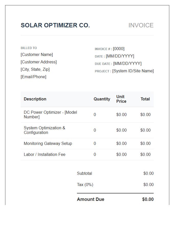 Solar Power Optimizer Invoice Template