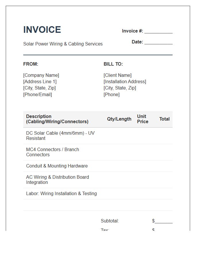 Solar Power Wiring And Cabling Invoice Template
