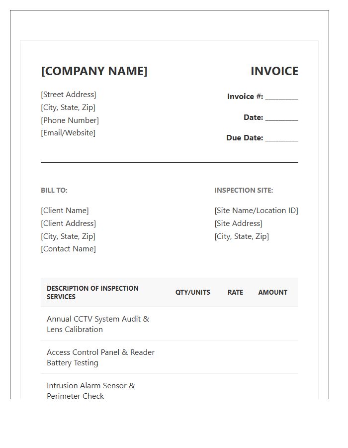 Annual Electronic Security Inspection Invoice Template
