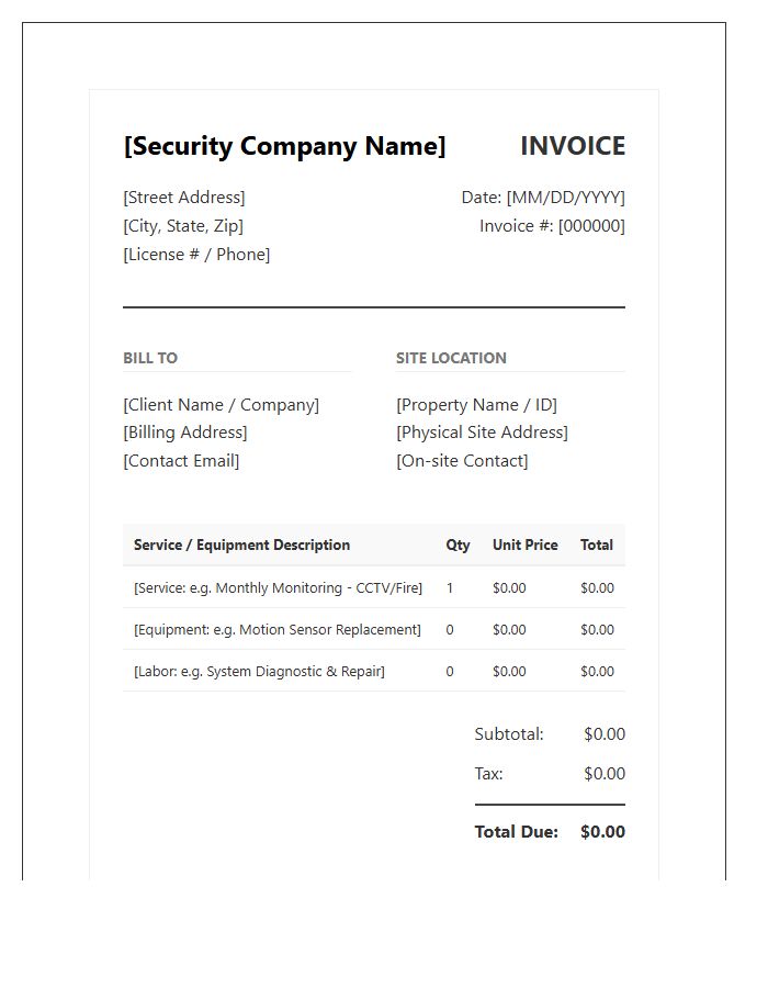 Commercial Electronic Security Service Invoice Template