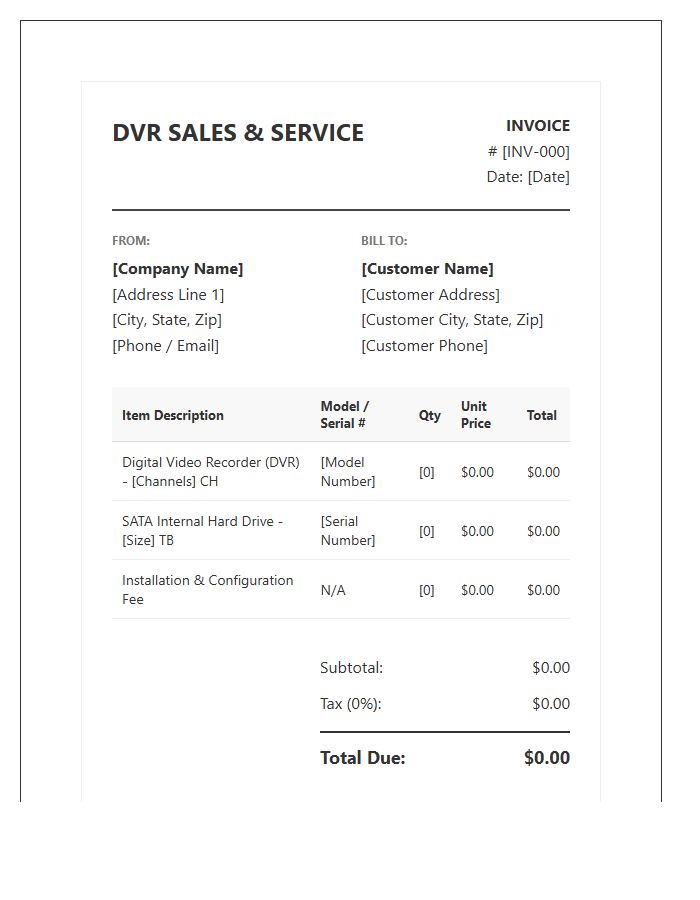 Digital Video Recorder Electronic Invoice Template