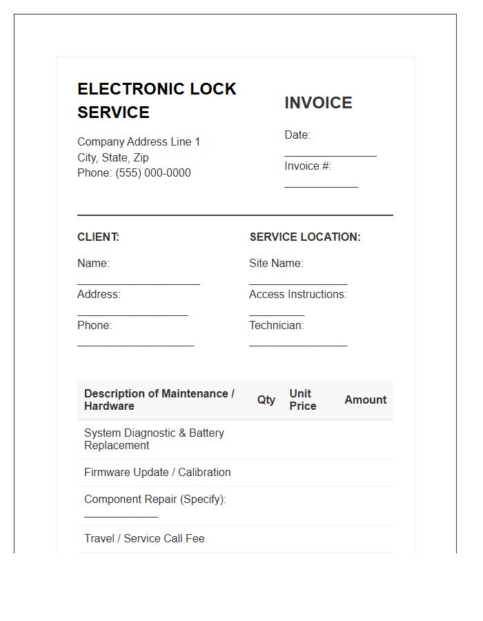 Electronic Lock Maintenance Service Invoice Template