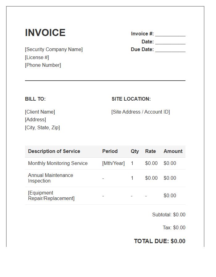 Electronic Security Monitoring Maintenance Invoice Template