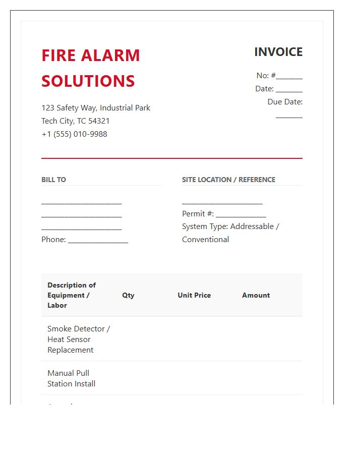 Fire Alarm Electronic System Invoice Template