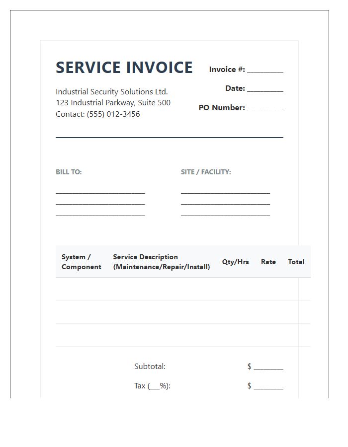 Industrial Electronic Security Service Invoice Template