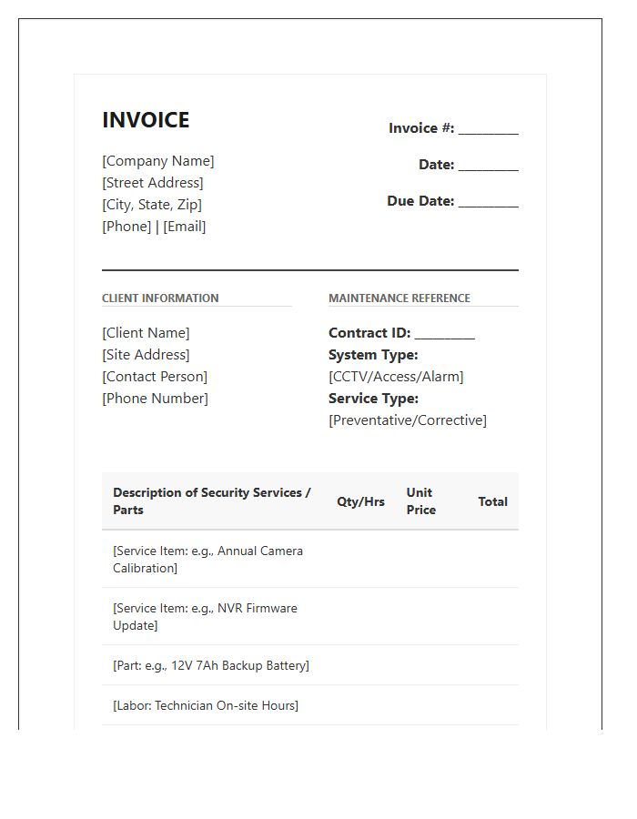 Integrated Electronic Security Maintenance Invoice Template
