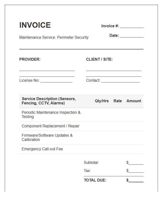 Perimeter Electronic Security Maintenance Invoice Template
