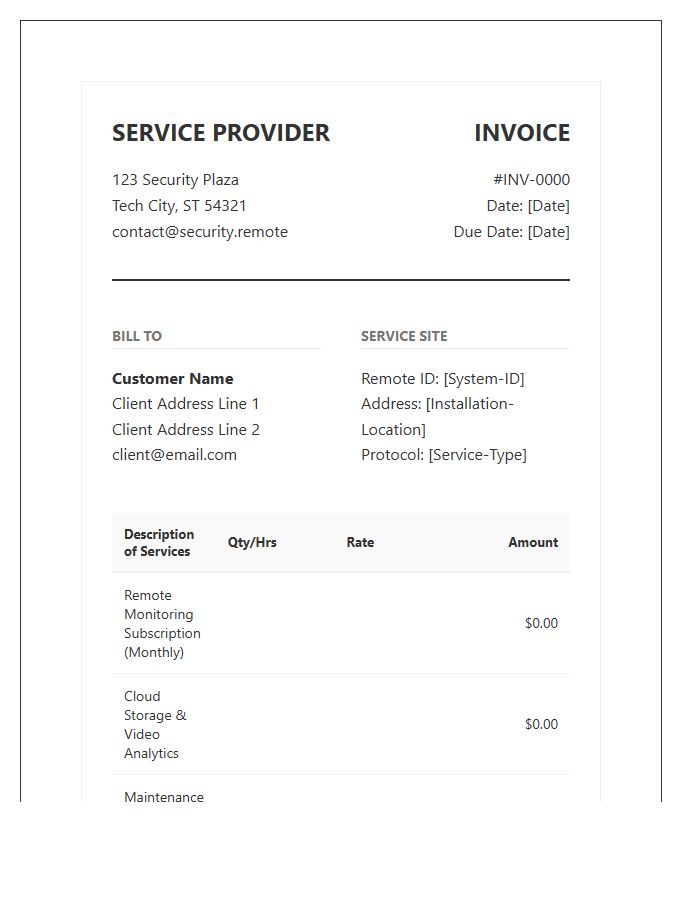Remote Electronic Security Service Invoice Template