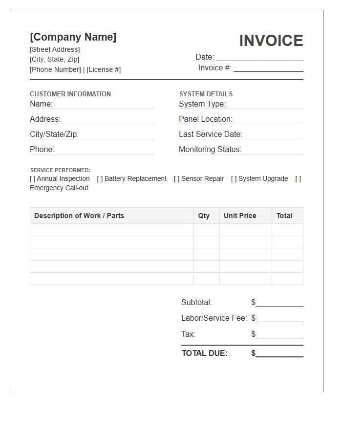 Residential Electronic Alarm Maintenance Invoice Template