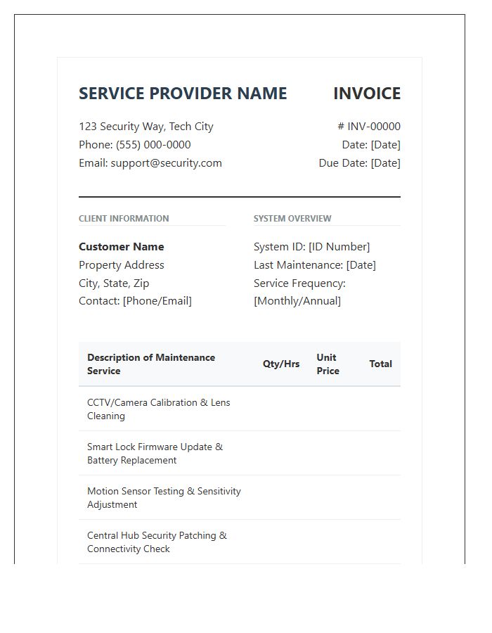 Smart Home Electronic Security Maintenance Invoice Template