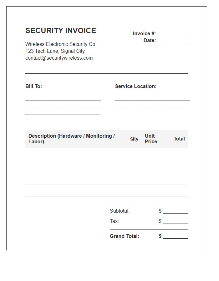 Wireless Electronic Security Service Invoice Template