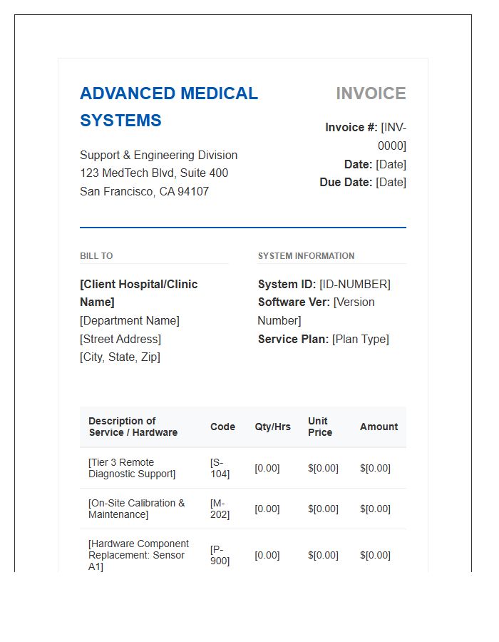 Advanced Medical System Support Invoice Template