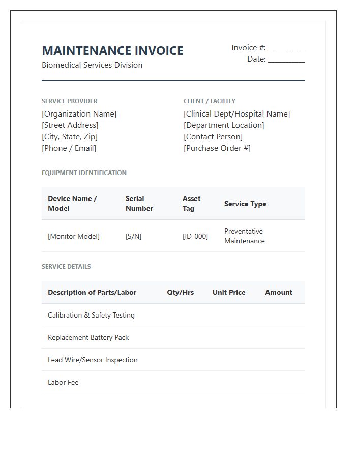 Clinical Electronic Monitor Maintenance Invoice Template