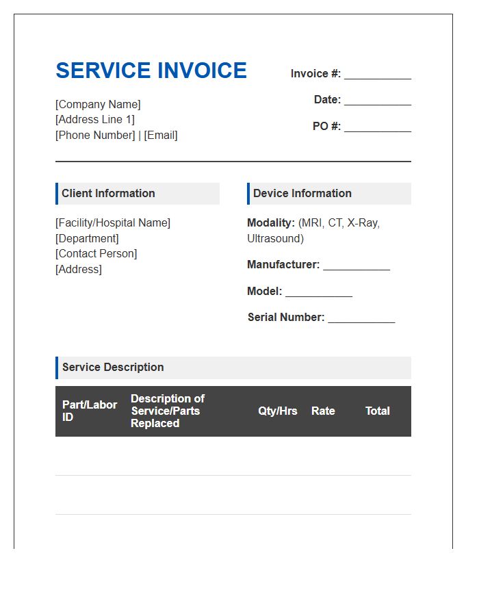 Diagnostic Imaging Device Service Invoice Template